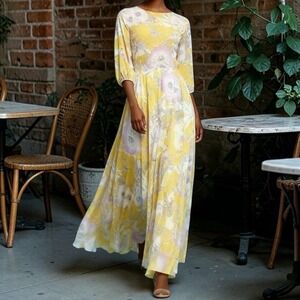 Yumi Kim Anthropologie Charvi‎ Woodstock Floral Maxi Dress Bora Bora Yellow XS